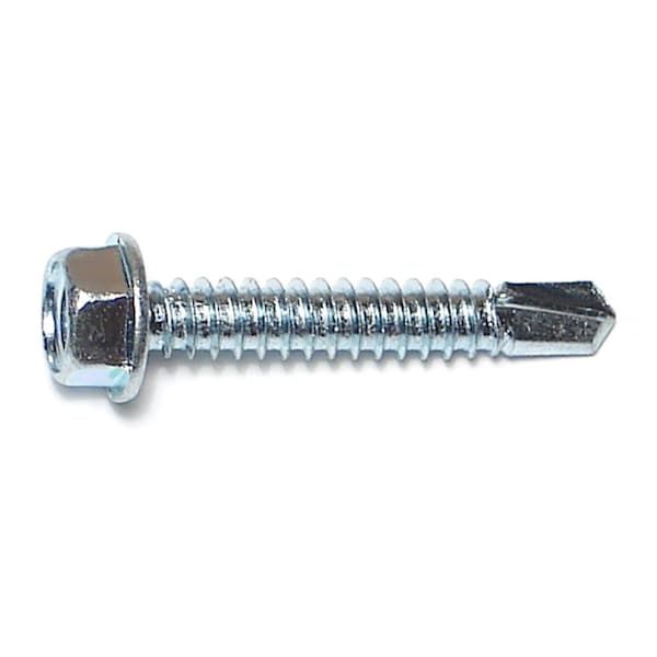 Self-Drilling Screw, #14 x 1-1/2 in, Zinc Plated Steel Flange Hex Head External Hex Drive, 100 PK